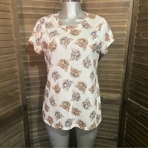 Wound Up Cat Face Short Sleeve T-Shirt Tabby Kitten Print Size Large Quirky